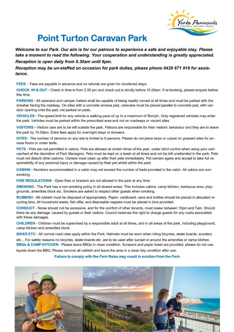 Park Rules Point Turton Caravan Park